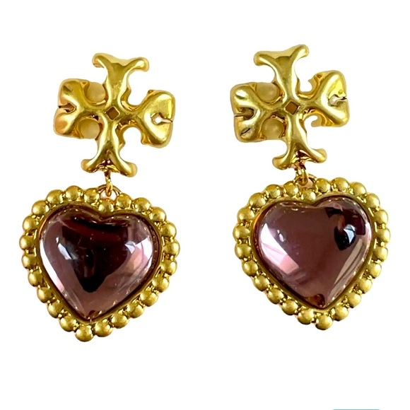 Rare💖Tory Burch Earrings Victorian bridgerton party earrings Heart Drop earrings - Picture 3 of 8